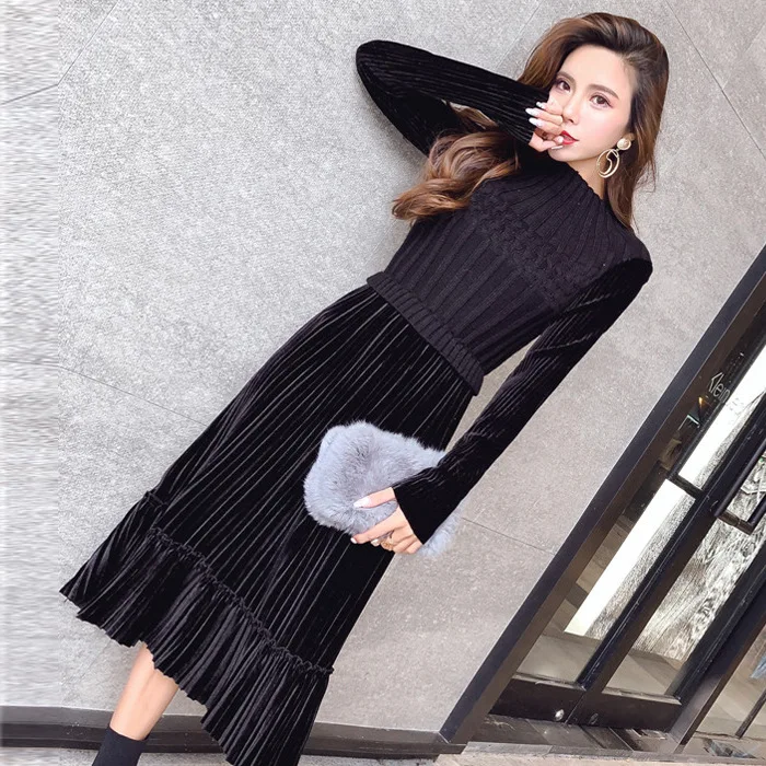 Fashion Autumn/winter Long skirt maternity Knitting dress Regnant women dress Fitness design Show thin Pregnant dress