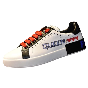 

Fashion new women's shoes red heart-shaped sports spring and autumn models poker queen white platform shoes flat shoes graffiti