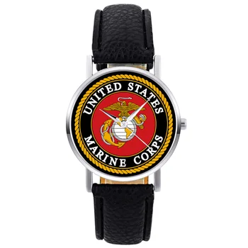 2020 nowych moda stany zjednoczone Marine Corps-USMC mężczyzna kobiet zegarek kwarcowy czarny skórzany Marine sportowy zegarek tanie i dobre opinie QUARTZ Sprzączka STOP bez wodoodporności Moda casual 20mm ROUND Brak Hardlex DZ005 23cm Skórzane 10mm