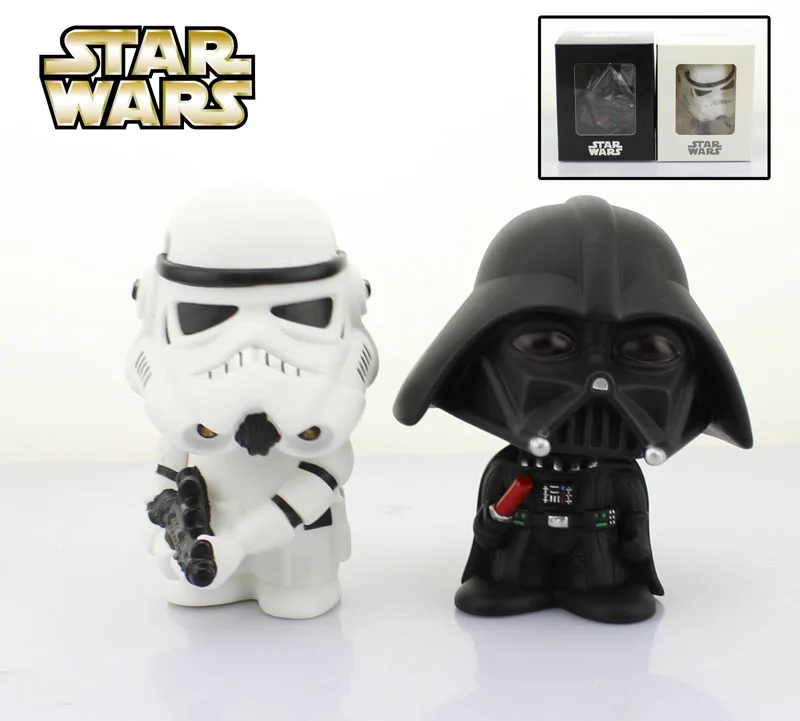 

Free Shipping Cute 4" Star Wars Stormtrooper + Darth Vader Bobble Head Shaking Head Toy Model Car Decoration Boxed PVC Figure