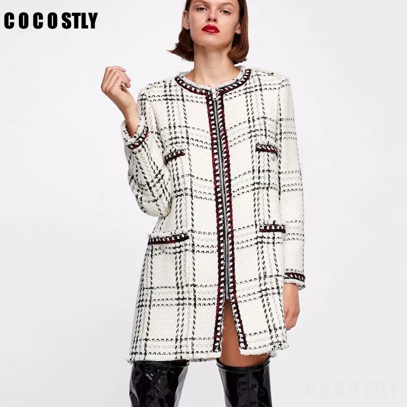 Winter Coats Vintage Elegant Women Winter Plaid Wool Coats Straight