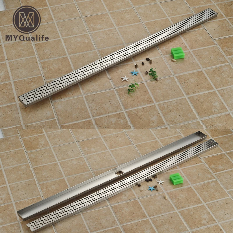 Brushed Nickel Linear Shower Drain Vertical Bathroom Large Flow Drain