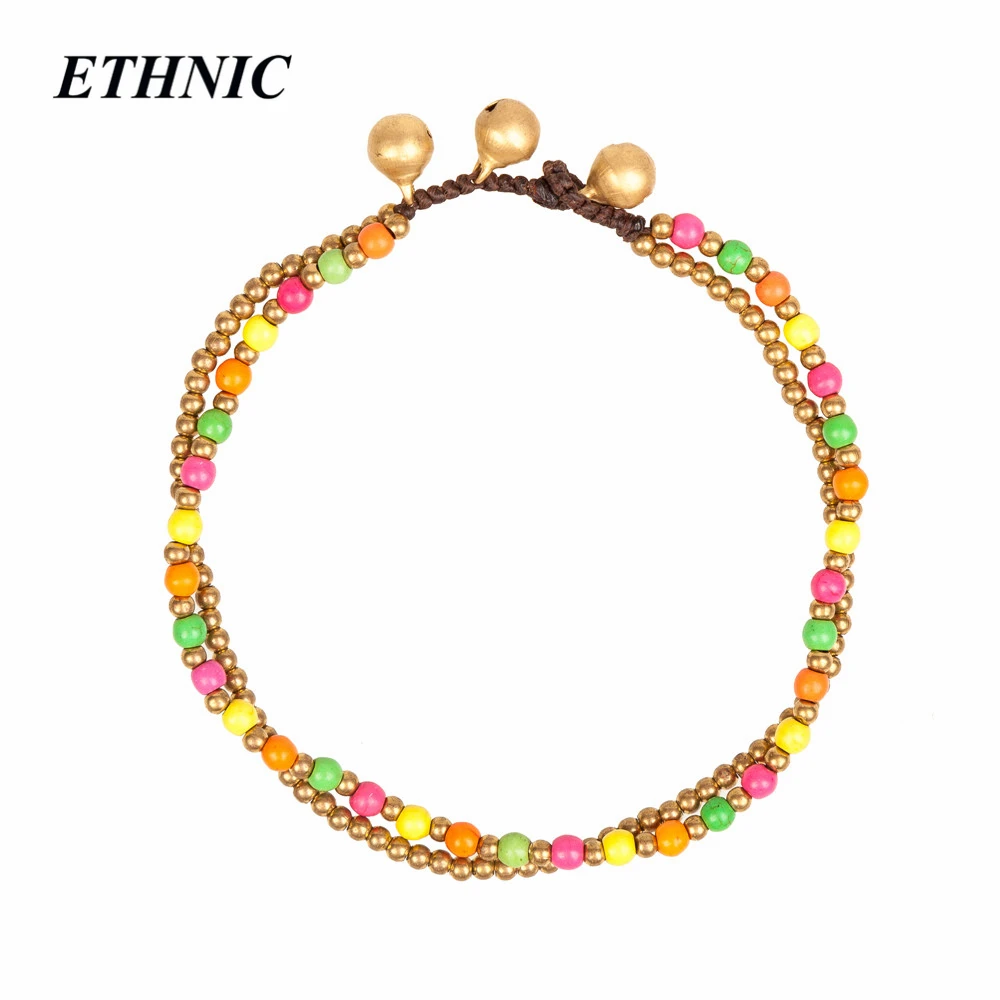 

ETHNIC Summer Style Colorful Beads Two Layers Gold-Color Beaded Chain On Foot Anklets for Women Beach Fashion Anklet