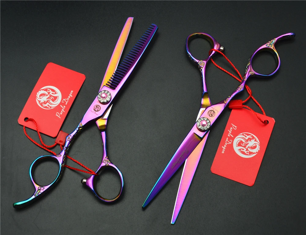 2 шт., для левой руки, 6,0 дюймов, фиолетовый дракон, профессиональные человеческие ножницы для волос, парикмахерские ножницы, ножницы для резки, филировочные ножницы Z8002