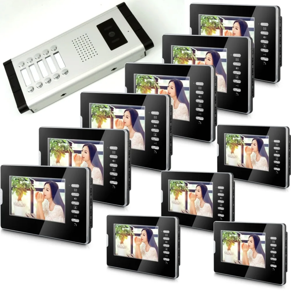 

SmartYIBA 10 Apartment Wired Video Door Phone Intercom 7" LCD Monitor HD IR night vision Camera Video Doorbell Intercom System