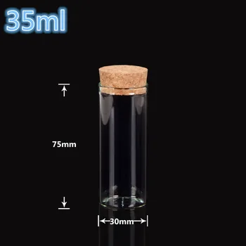 

35ml Glass Vials Jars Test Tube With Cork Stopper Empty Glass Transparent Clear Bottles 100pcs 30*75mm