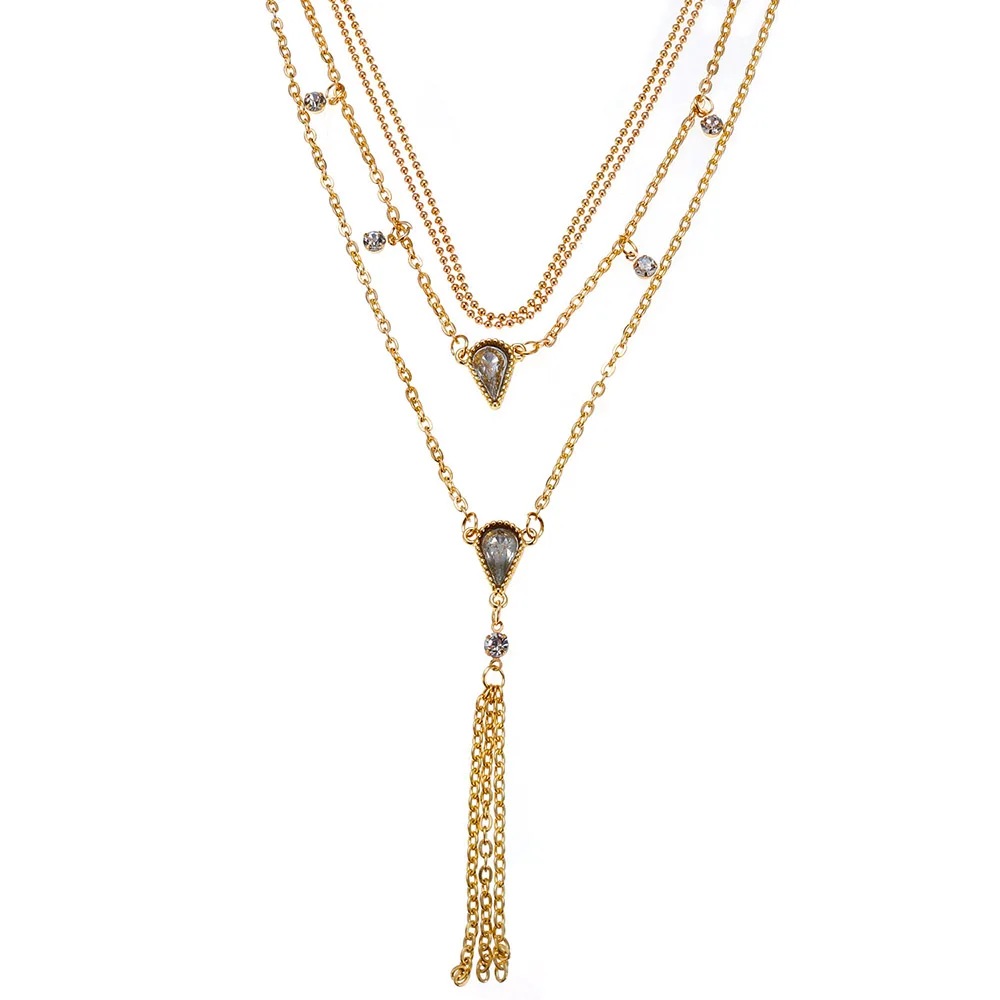 MAA-OE Бохо Кристалл воды капельки длинный многослойный ожерелье s для женщин ожерелье с колье ювелирных изделий