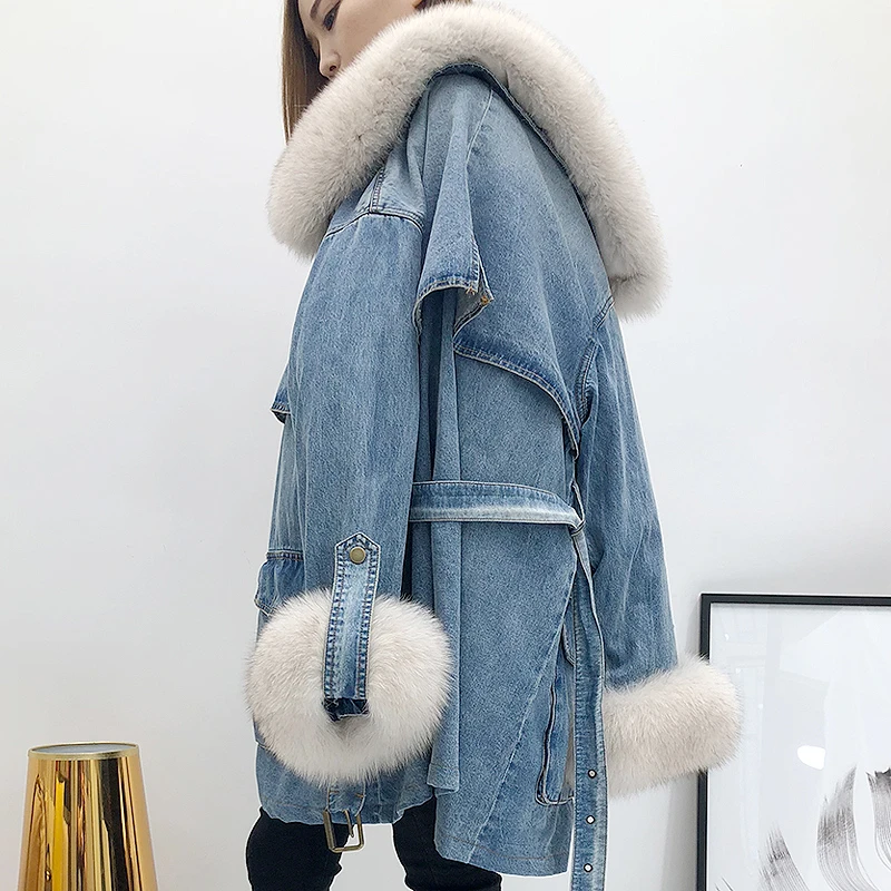 

Winter Overcoat Women's Detachable Cowboy Coat Fox Large Fur Collar Liner Medium Length Parkas Mujer Invierno 2018 Down Coat