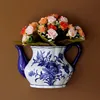 Teapot Shape Vase Metope Vase Ceramic Wall Hanging Flower Receptacle Jingdezhen Blue and White Porcelain Flower Vases 1