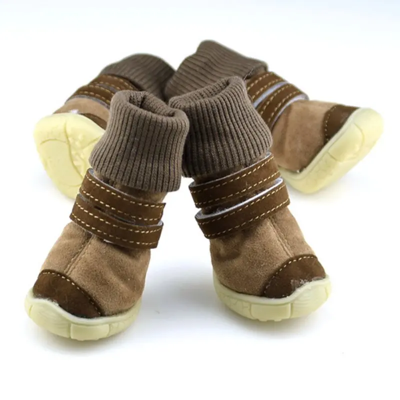 Зимняя обувь для домашних животных; теплые Нескользящие ботинки из мягкой кожи и кашемира; водонепроницаемые теплые ботиночки; зимняя обувь с украшением в виде собаки; XS-XL