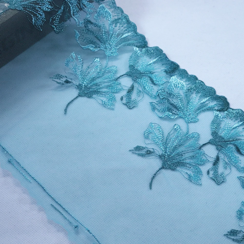 1 метр 19,5 см широкий вышитый кружевной отделкой синий тюль аксессуары для одежды декоративные цветочные нашивки из гипюра кружева отделка шитье Кружева Аппликации