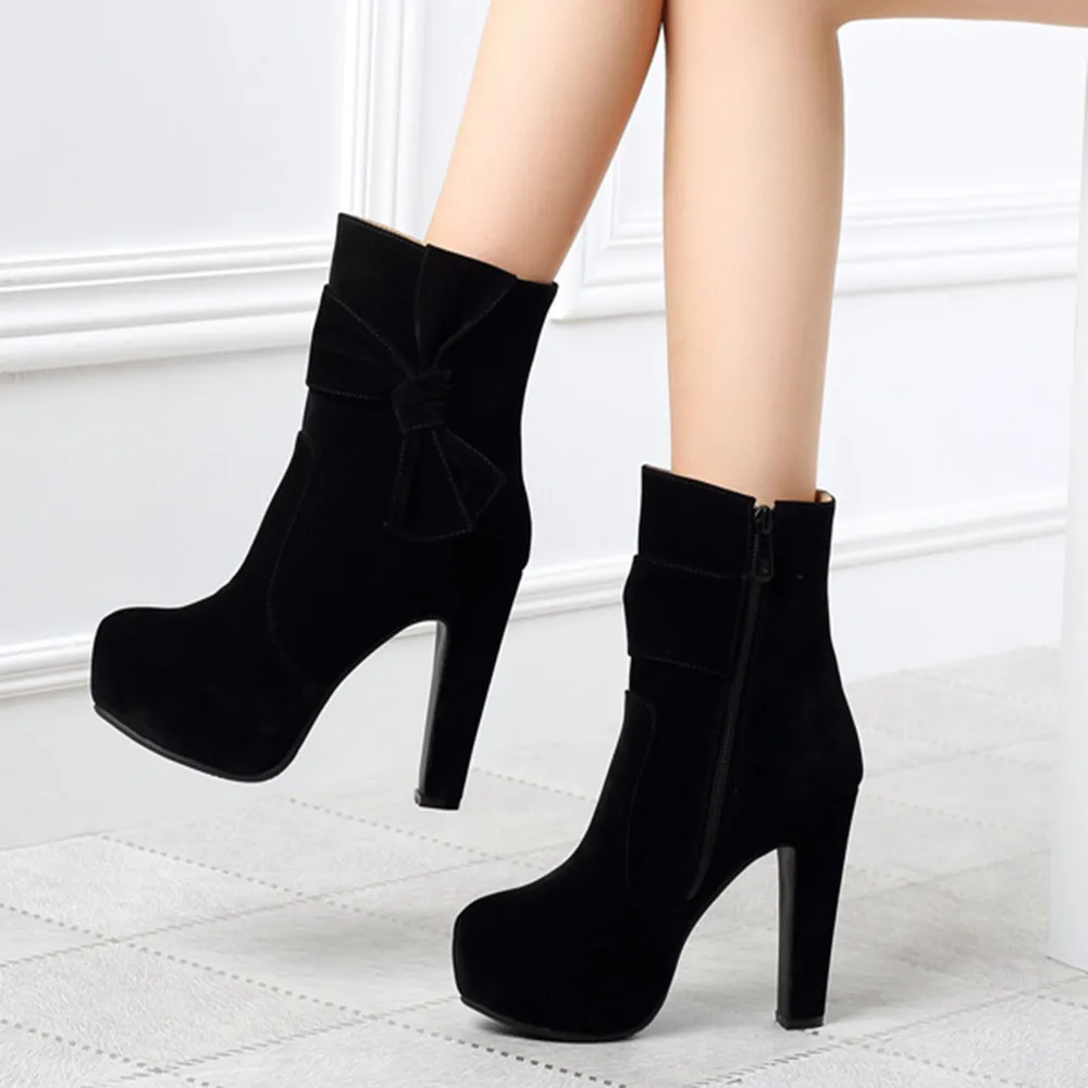 

Women's Winter Boots Round Head Waterproof High Heel Fashion Side Zipper Sexy Ladies' Short Boots Ankle Boots Botines Mujer