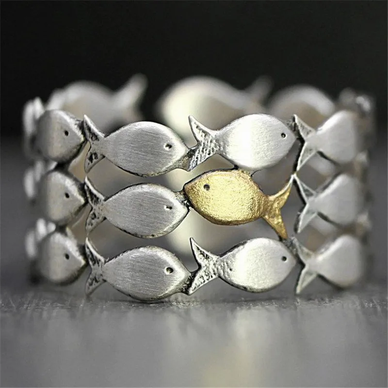 Автоклав рыбы Серебряные кольца для Для женщин Для мужчин Регулируемая обручальное кольцо Модные ювелирные изделия Открытые Кольца женские Анель Anneaux R4