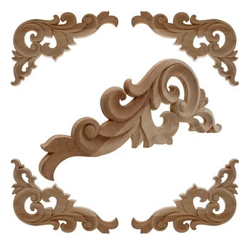 

RUNBAZEF Wood Appliques Woodcarving Decal Carved Furniture Vintage Home Decor Decoration Maison Accessories Figurines Miniatures