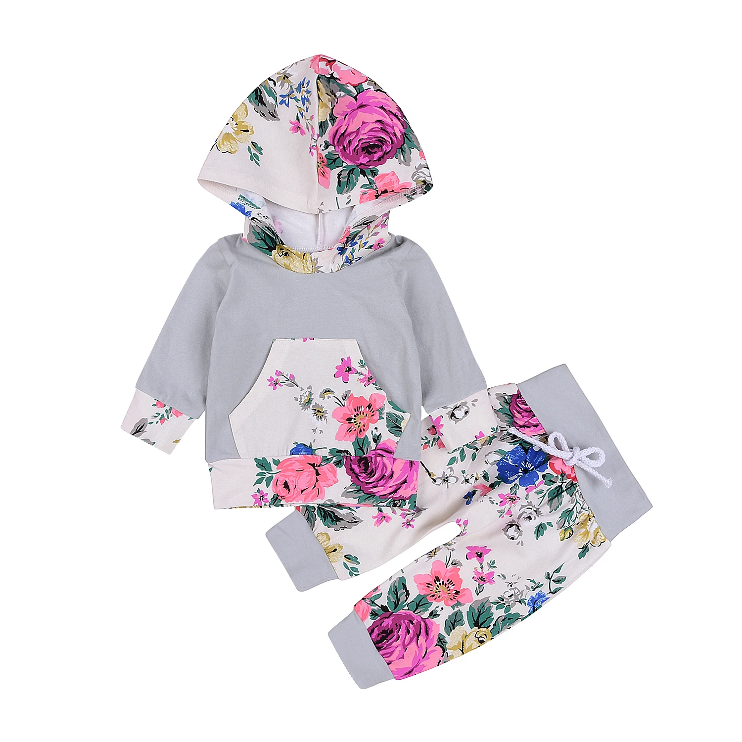 Flower Baby Girls Hooded Clothing Set Newborn Toddler Baby Girl Floral