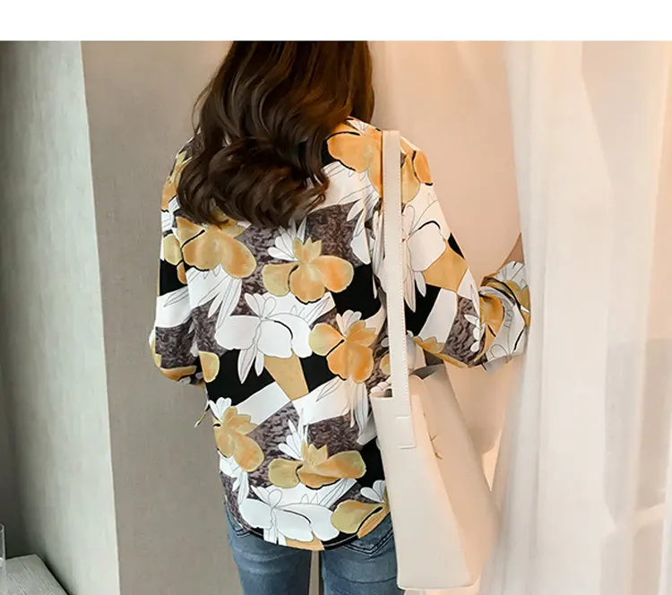 2019 Vintage Print Shirt Femme Plus Size Tops Autumn Women Blouses V-neck Long Sleeve Chiffon Blusas Mujer Chic Chemise Femme (10)