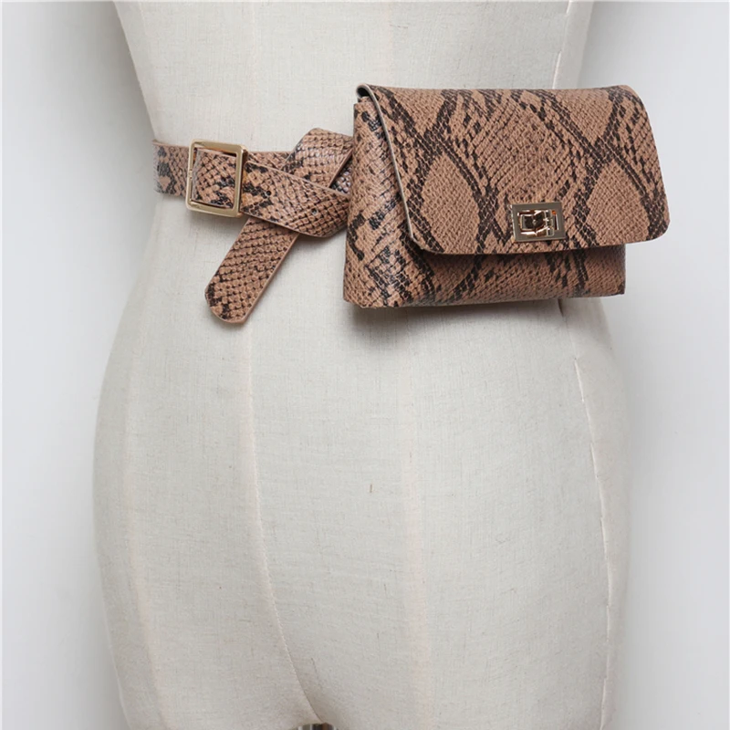 

New Vintage Serpentine Women Waist Pack High Quality Leather Fanny Packs For Women Fashion Snake Skin Waist Belt Bag for Girls