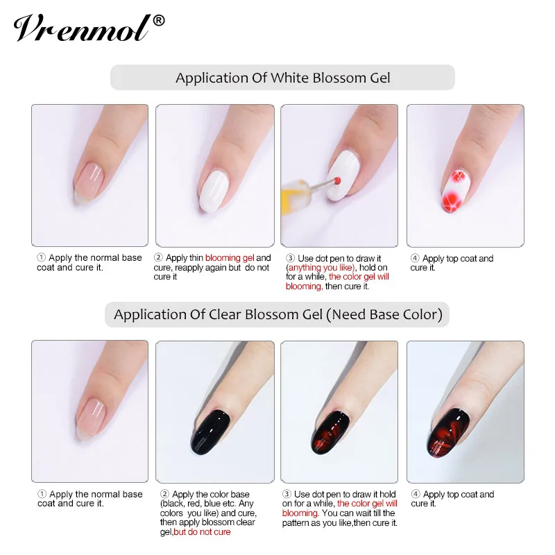 Гель-лак Vrenmol для рисования цветов, 1 шт., белый прозрачный дизайн ногтей, эффект цветения, Гель-лак для ногтей