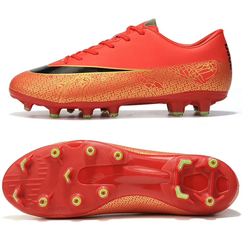 

Men Football Shoes Lace Up Outdoor Man Cleats HG Soccer Shoes Sneakers Boots Black Red Male Athletic Trainer Comfortable