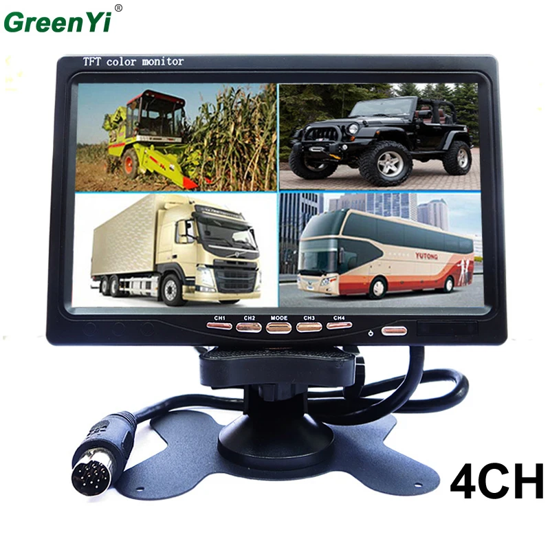 

GreenYi T704 10PCS Auto CCTV DC 12V~24V 7" LCD 4CH Video input Car Monitors With Quad Split Screen For Truck Caravan Vans
