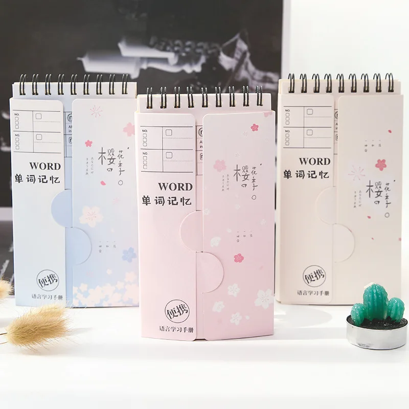 

Sakura flower English word book Korean stationery student portable portable cover baffle back word memory notebook