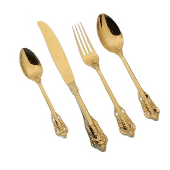 

4pcs/set Luxury Golden Dinnerware Set,Gold Plated Steak cutlery set Stainless Steel Cutlery Wedding Tableware Dining Knife Fork