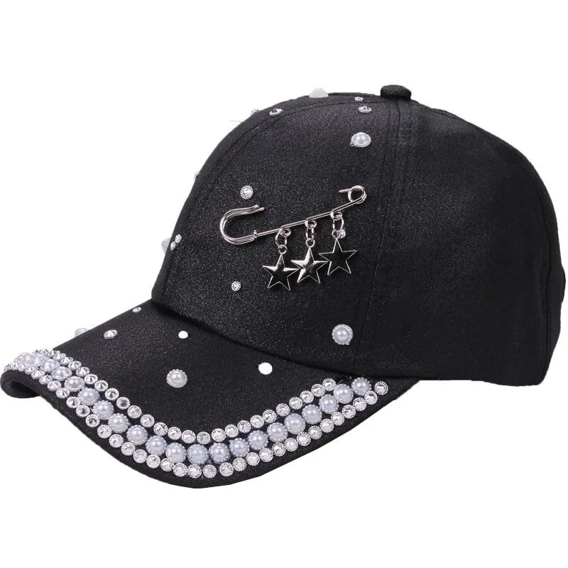 2018 women's novelty hat new pearl cap custom design star rings pin