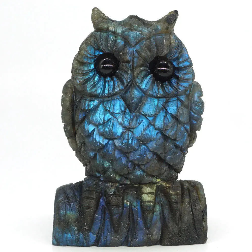

Owl Figurine Natural Gemstone Larbradorite Hand Carved Animal Statue Decor 3.42