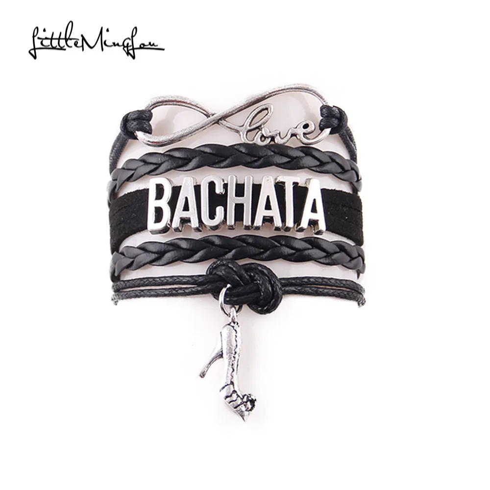 

Infinity love Bachata dance Women Bracelet Stacks high heels Charm dancer leather braid bracelets & bangles for Women jewelry