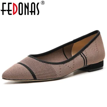 

FEDONAS New Elegant Pointed Toe Shallow Women Flats Comfortable Breathable Knitting Basic Casual Shoes Woman Party Office Shoes