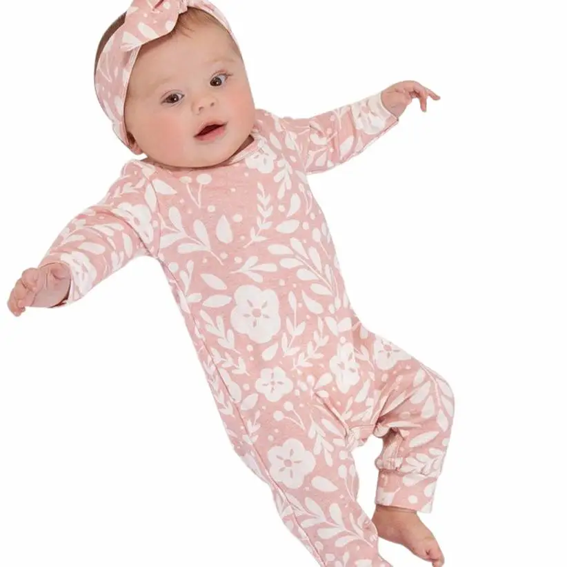 

Arloneet baby rompers 1-2years Newborn Kids Girls Flower Print Outfits Clothes Romper Jumpsuit+Headband l0813