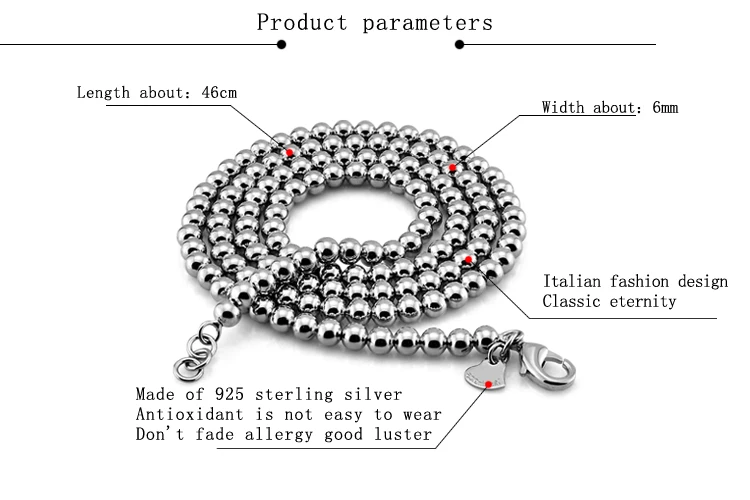 Ожерелье унисекс из стерлингового серебра 925 пробы, Ретро стиль, дизайнерское ожерелье с бусинами, много размеров, цепочки, цельное серебряное ожерелье, очаровательное ювелирное изделие