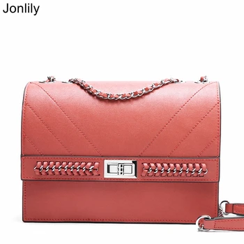 

Jonlily Women Genuine Leather Messenger Bag Long Chain Shoulderbag Casual Carrying Daybag Summer Time Fashion Purse -KG173