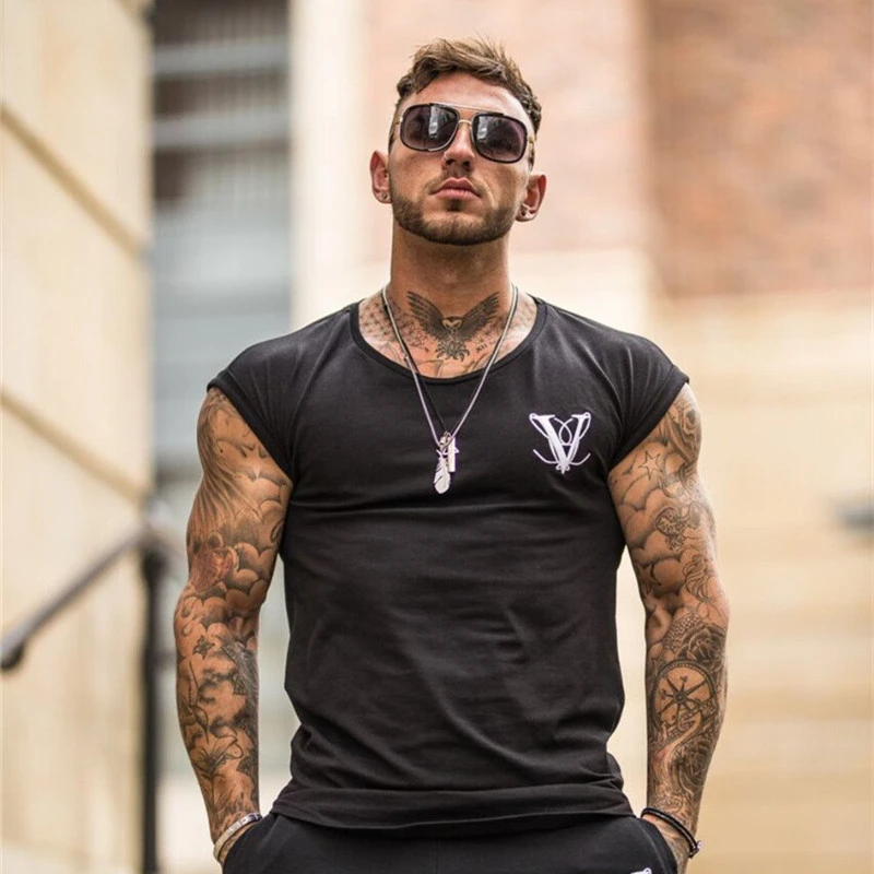 

2019 Men Cotton Bat sleeve t shirt Fitness Slim Black T-shirt Male Brand Gyms Tees Tops Summer Fashion Casual clothing