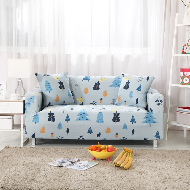 Polyester Housse De Canapé Bleu Clair Arbres Colorés de Bande ... Polyester Housse De Canapé Bleu Clair Arbres Colorés de Bande ...