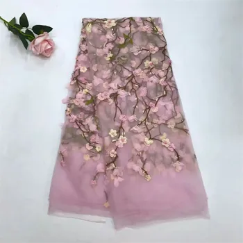 

2018 african lace fabric with 3D flower and beads 2018 latest pink lace fabric high quality 3d lace fabric for wedding H224-1