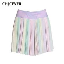 CHICEVER, летняя, милая, хит, цветная, Женская юбка, высокая талия, на пуговицах, мини, тонкая, для женщин, плиссированные юбки,, мода, стиль