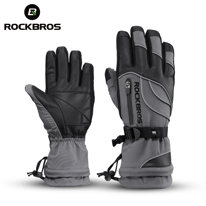 ROCKBROS قفازات للتزلج دراجة نارية للماء الصوف الحراري قفازات على الجليد الثلج قفازات الرجال النساء الشتاء الثلوج قفازات الذكور