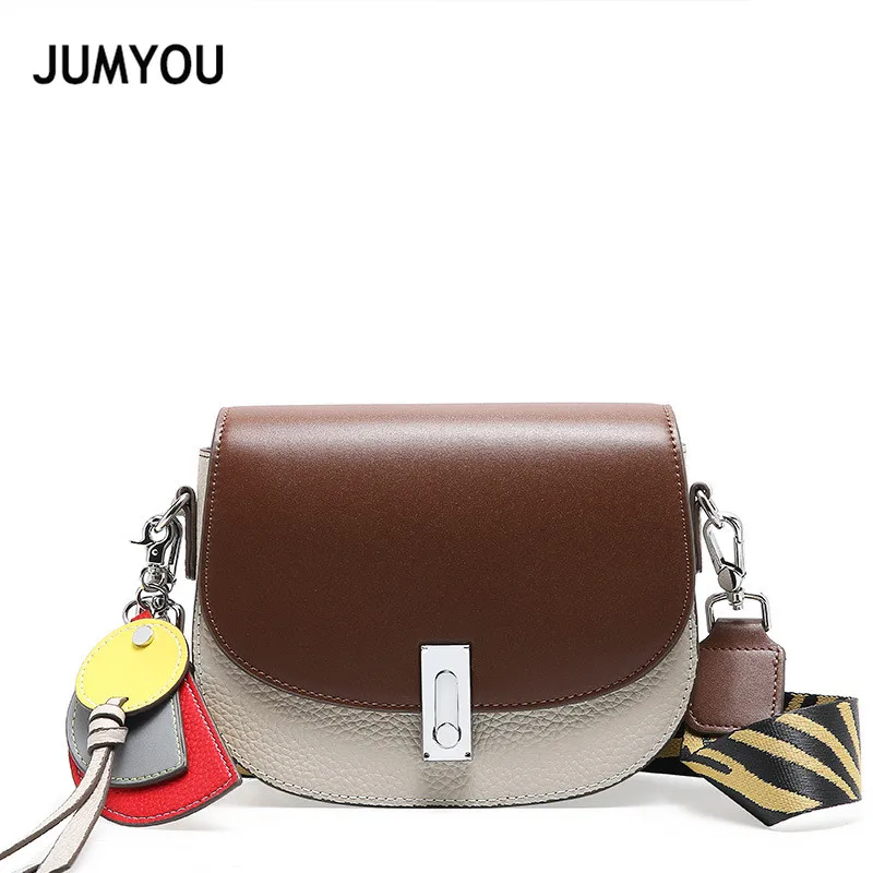 

2019 Summer New Small Womens Bags Wide Strap Split Leather Fashion Panelled Womens Messenger Bags Retro Shoulder Bag Female
