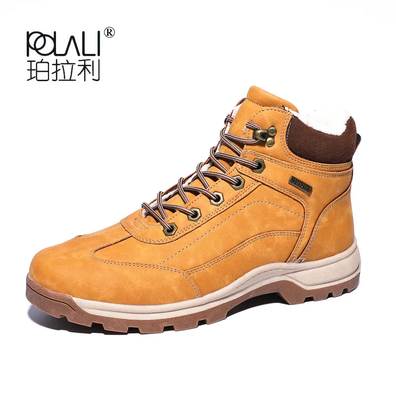 

POLALI Boots Men Leather Sneakers Boots Fashion Winter Snow Warm Boots Men Lace Up Breathable Footwear Men Casual Shoes