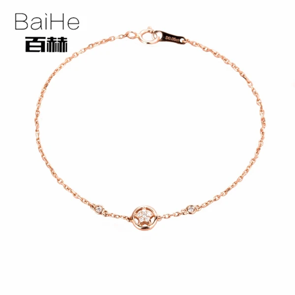 BAIHE Solid 14 K розовое золото 0.05ct Сертифицированный H/SI натуральные бриллианты свадебные женские модные ювелирные изделия Уникальный браслет