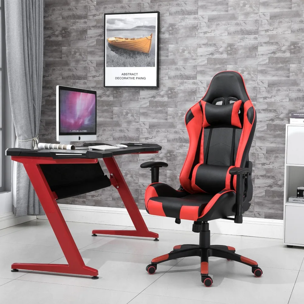 

Samincom W54*D54*H126-136 cm Office Chair Adjustable Blue Black PU Leather Lift Swivel Gaming Chair