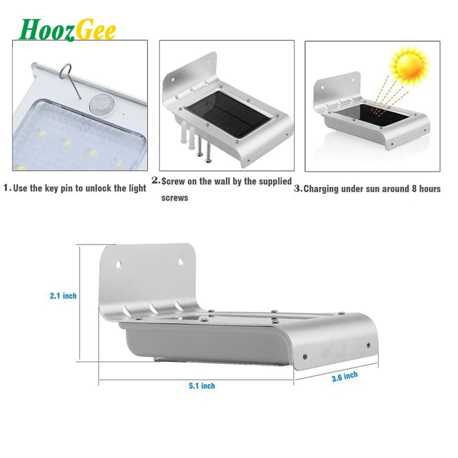 HoozGee Solar Wall Light Outdoor Super Bright Waterproof 16 LED PIR Motion Sensor Security Garden Lighting Patio Lamp