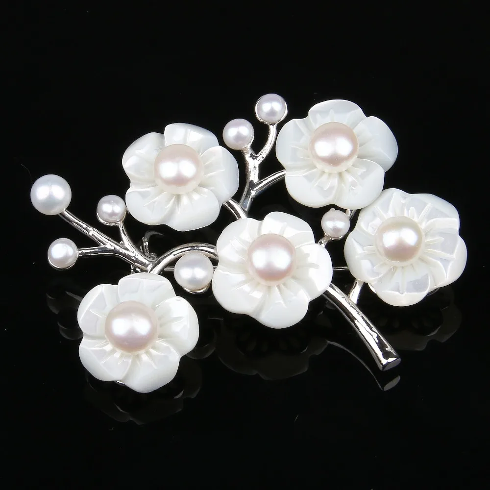 2018 Brooch Pins Jewelry High Quality Natural Pearl Shell Flower Zircon