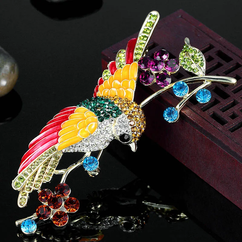 Blucome Big Size Birds Brooch Pin For Women Party Gifts Shiny Austrian Crystal Hijab Accessories Enamel Broches Broahces Lot