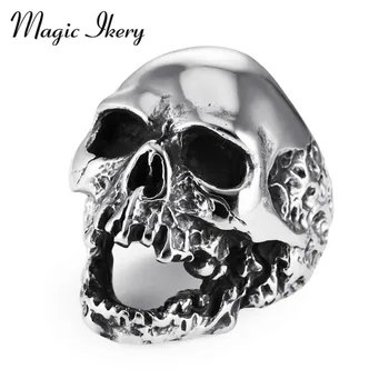 

Magic Ikery 2017 Stainless Steel Rings For Men Evil Skull Personality Ring Punk Biker Punk Fashion Jewelry JMR108