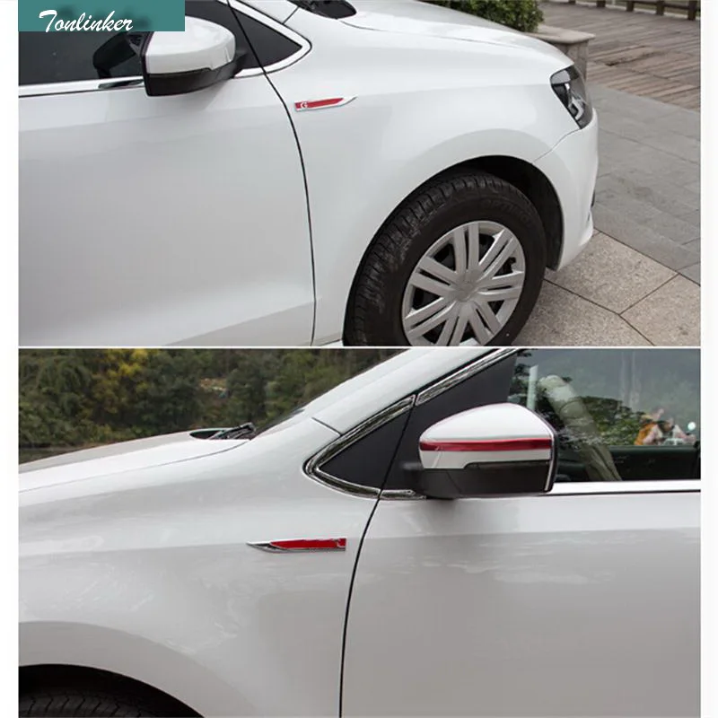 

Tonlinker 2 pcs DIY Stainless Steel Car styling Vehicle Body Standard Fender Cover Sticker For Volkswagen vw POLO Accessories
