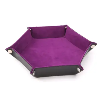

1Pc DND Board Game PU Leather Folding Hexagon Dice Tray Coin Jewelry Key Storage Box