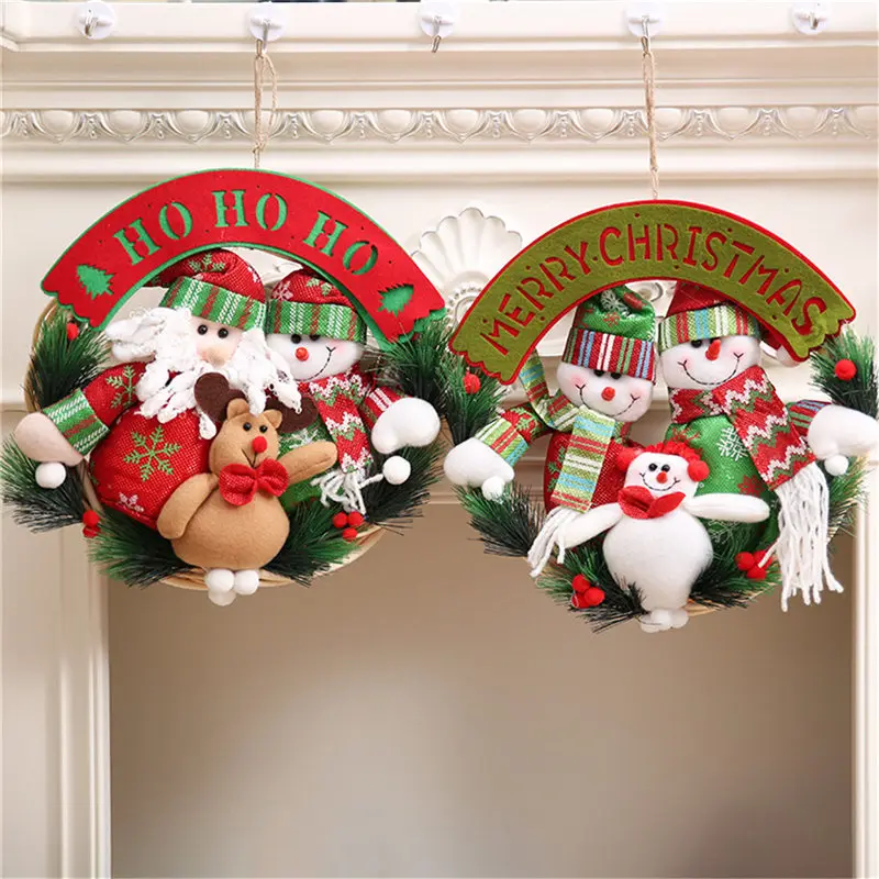 

Merry Christmas Cloth Hanging Decorations Door Window Xmas Hanging Pendant Snowman Santa Claus Elk Christmas Decors Ornaments