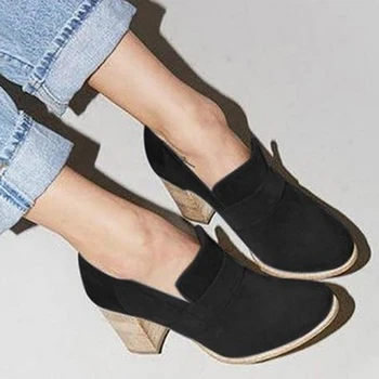 

LAKESHI Vintage Shallow Shoes Woman High Heel Ankle Pumps 2019 New Shoes Sexy Square Faux Suede Platform Shoes Women For Spring